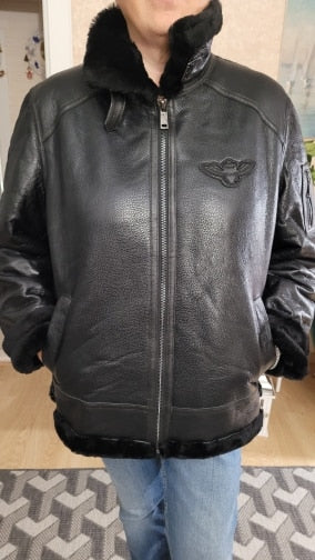 Genuine Leather Coat Black Real Shearling Fur Lining