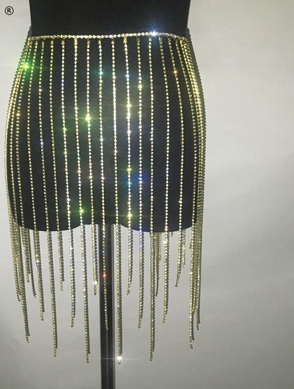 Sparkling Metal Chain Tassel Dress