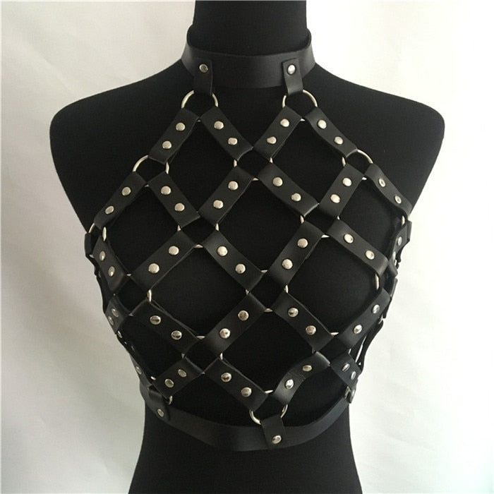 Black PU Leather Hollow Out Weaved Metal Ring Belt Dress