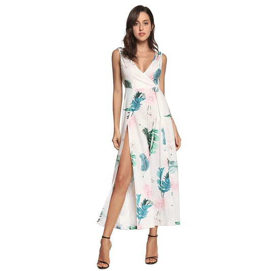 Strapless Split Floral Print Bohemian Jumpsuits