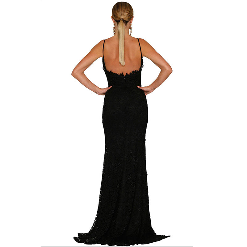 Strapless Lace Side Split Maxi Dresses