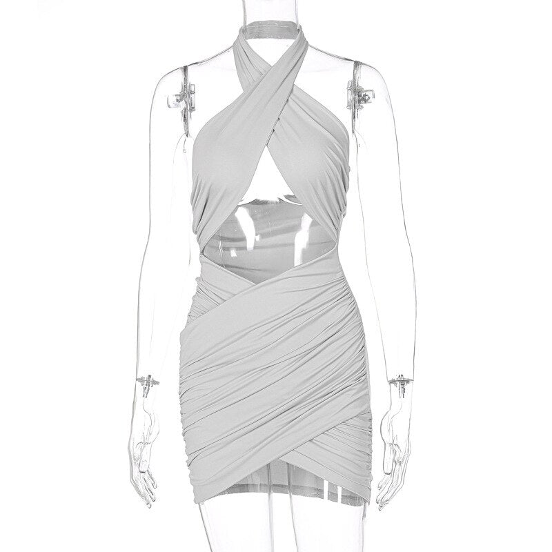 Wrap Halter Backless Bandage Mini Dress