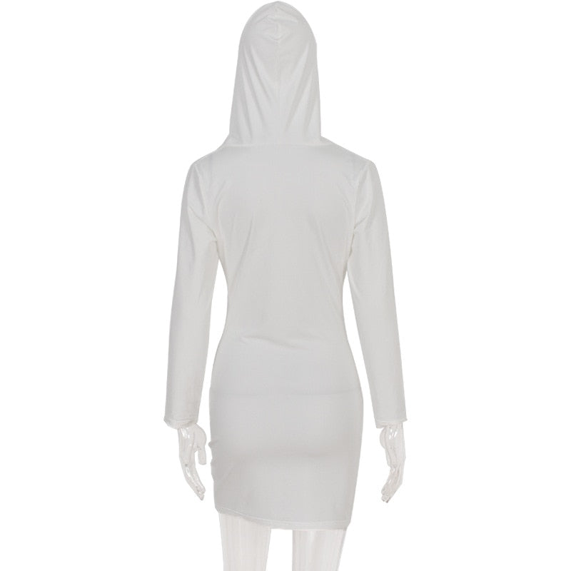 Plunge Hooded Long Sleeve Mini Dress