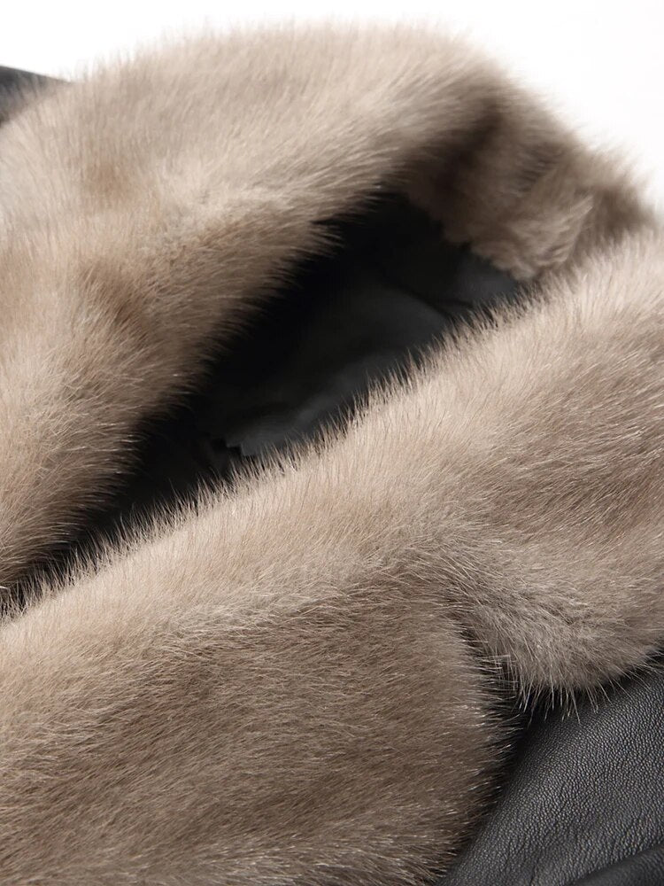 Genuine Leather Down Jacket Real Mink Fur Collar