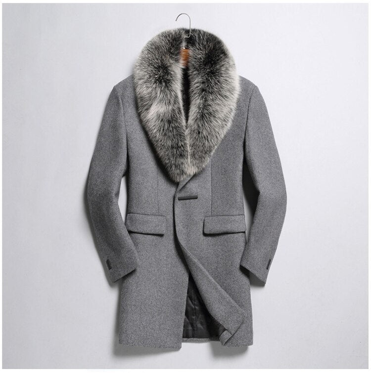 Real Silver Fox Fur Collar Wool Blazer Coats