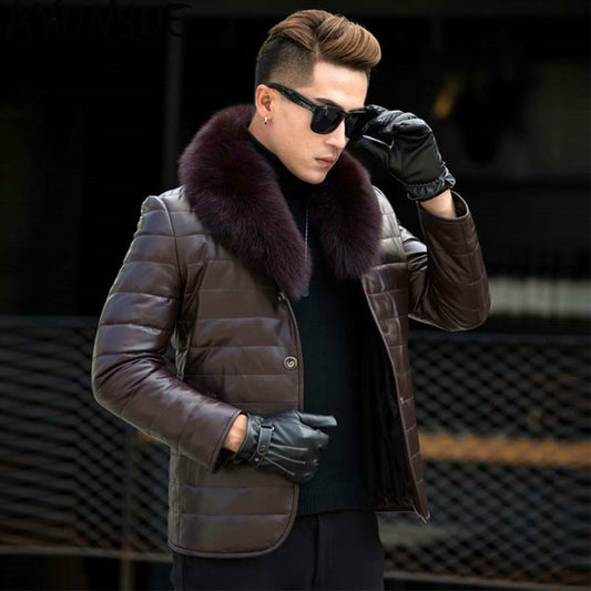 Genuine Leather Fox Fur Collar Down Coats