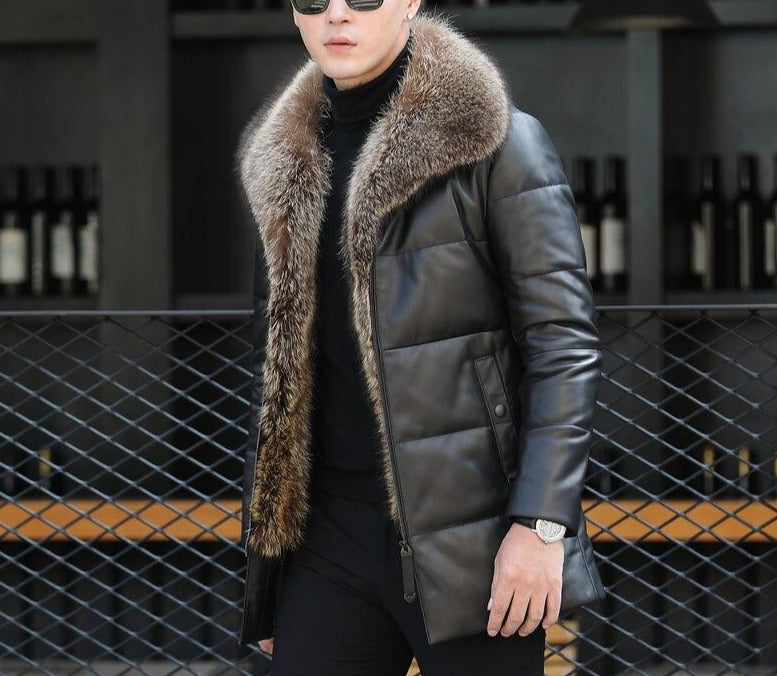 Genuine Leather Real Fox Fur Collar Down Jackets