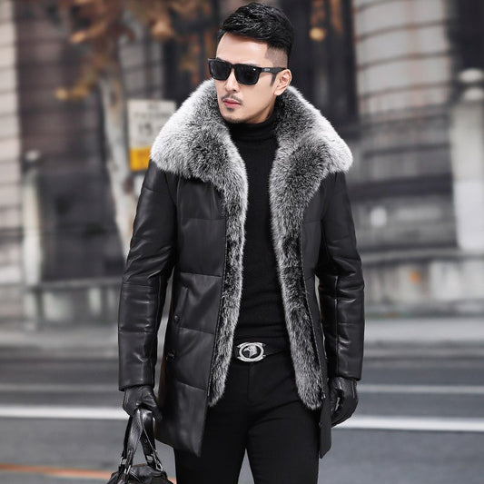 Genuine Leather Real Fox Fur Collar Down Jackets