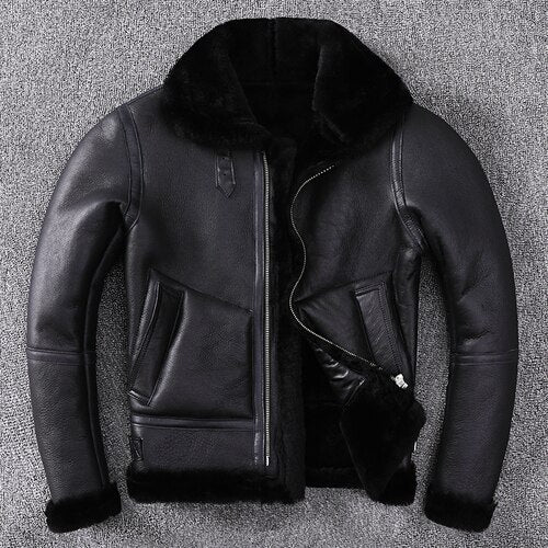 Genuine Leather Real Wool Fur Moto Jacket