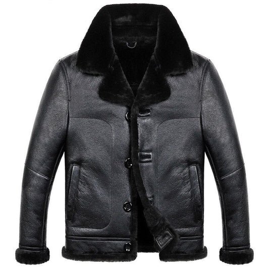 Genuine Leather Real Shearling Button Jacket