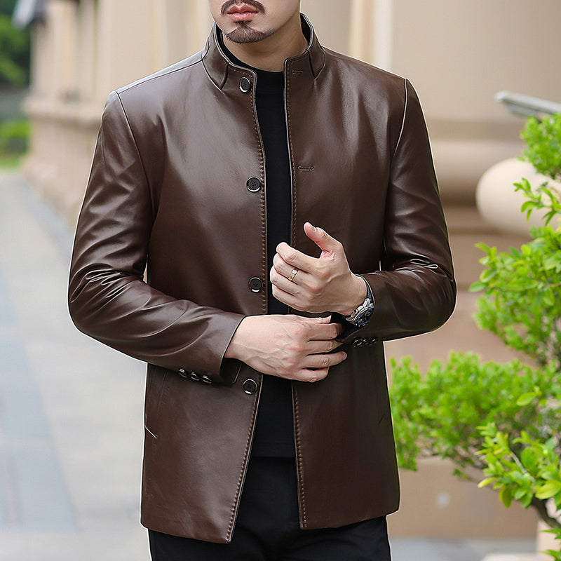 Genuine Leather Stand Up Collar Jackets