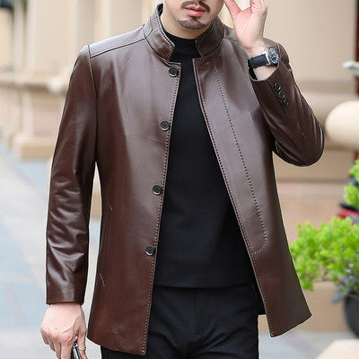 Genuine Leather Stand Up Collar Jackets