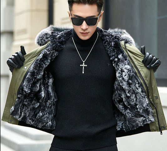 Genuine Leather Rabbit Fur Short Coats