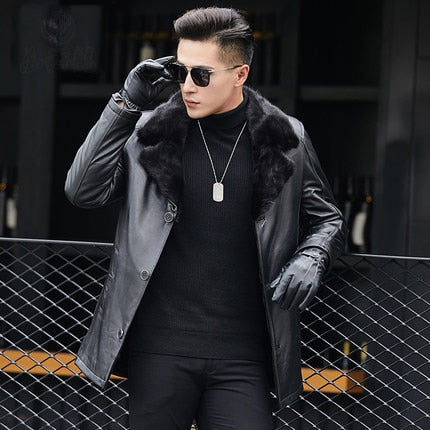 Genuine Leather Real Mink/Fox Fur Collar Shearling Fur Lining Coats