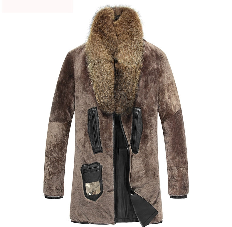Genuine Leather Real Mink/Fox Fur Collar Shearling Fur Lining Coats