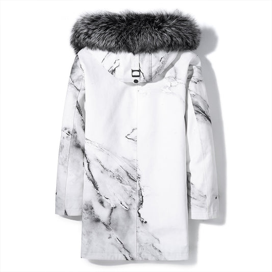 Real Rabbit Fur Liner Fox Fur Parka Marble Coat