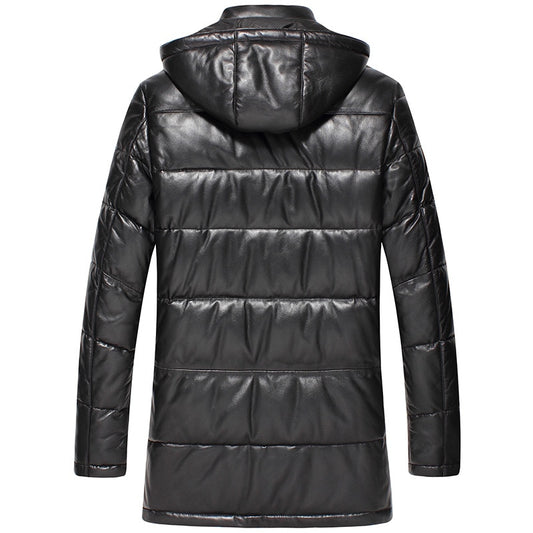 Genuine Leather Hooded Down Jackets