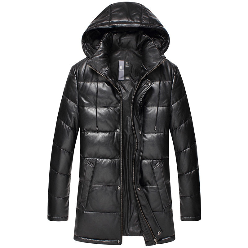 Genuine Leather Hooded Down Jackets