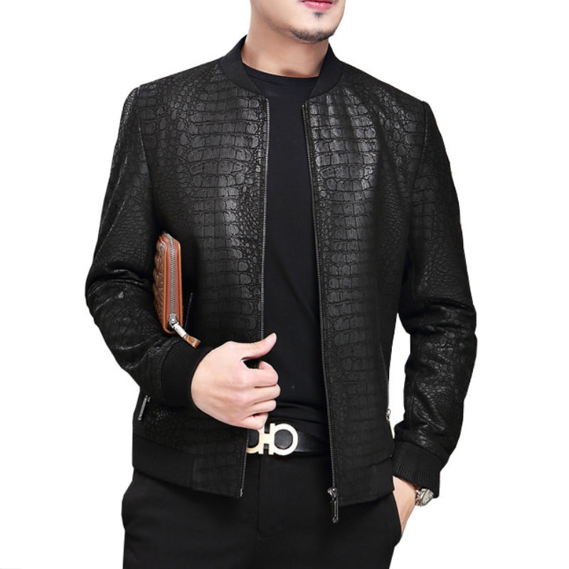 Black Croc Genuine Leather Slim Jacket