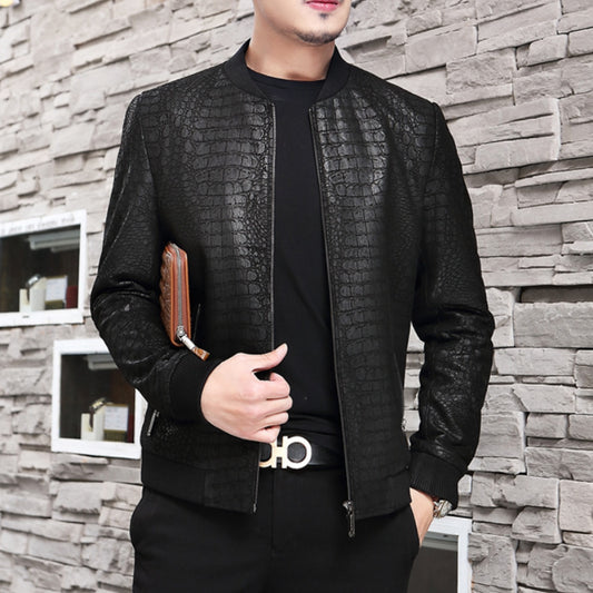 Black Croc Genuine Leather Slim Jacket