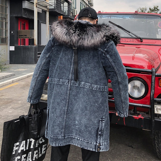 Real Rabbit Liner Fox Fur Parka Long Denim Jackets