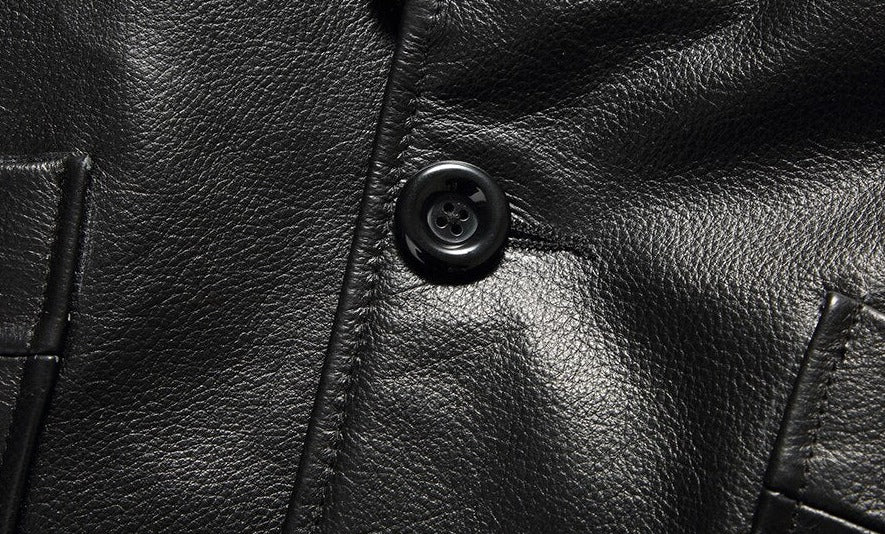 Genuine Leather Jacket Wool Fur Collar