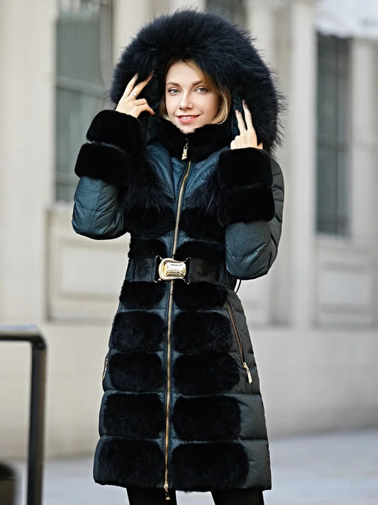 Long Down Puffer Jacket Real Fur Collar Parka