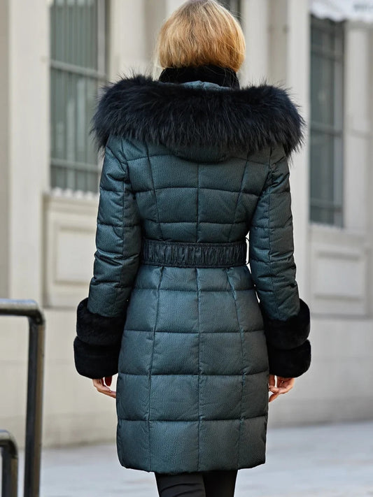 Long Down Puffer Jacket Real Fur Collar Parka