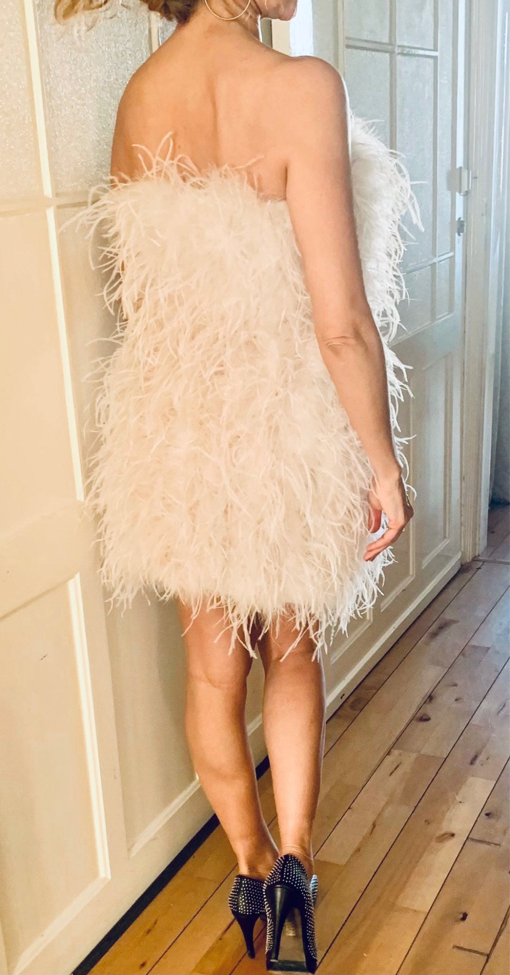 Ostrich Feather Tube Mini Dresses