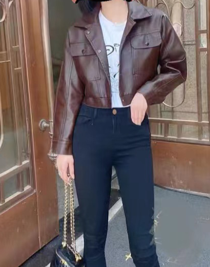 PU Leather Slim Cropped Jackets