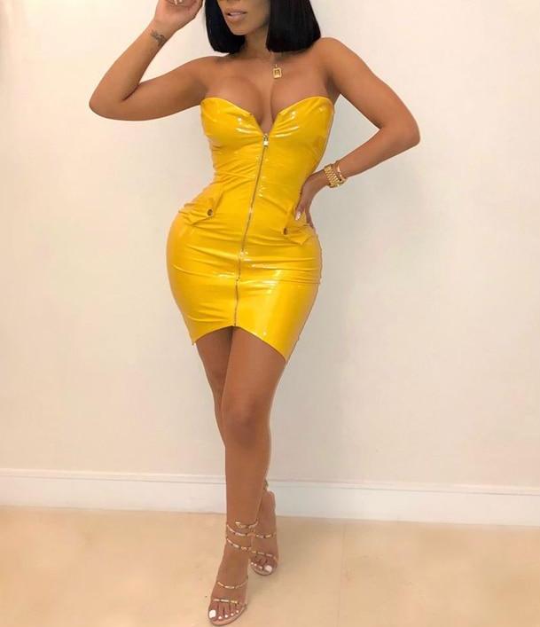 Strapless PU Leather Bodycon Mini Dresses