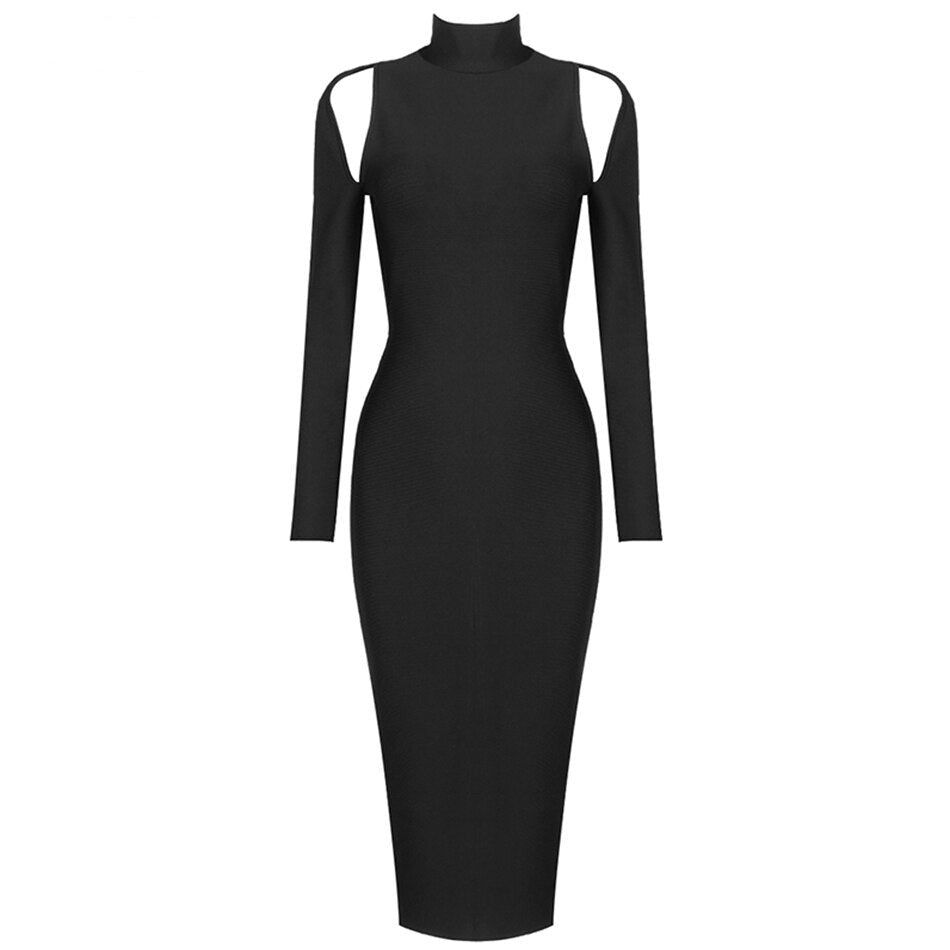 Black Long Sleeve Backless Hollow Shoulders Bandage Dresses