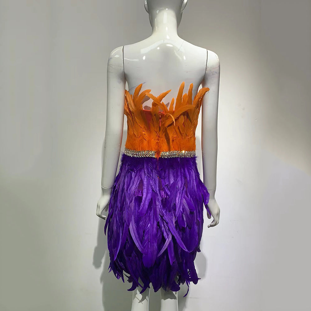 Feather Sleeveless Tube Mini Dress