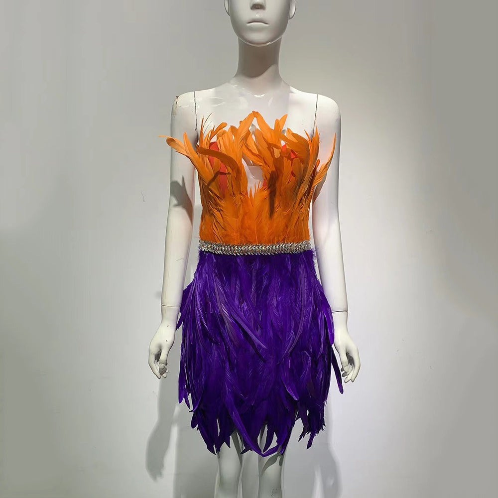 Feather Sleeveless Tube Mini Dress