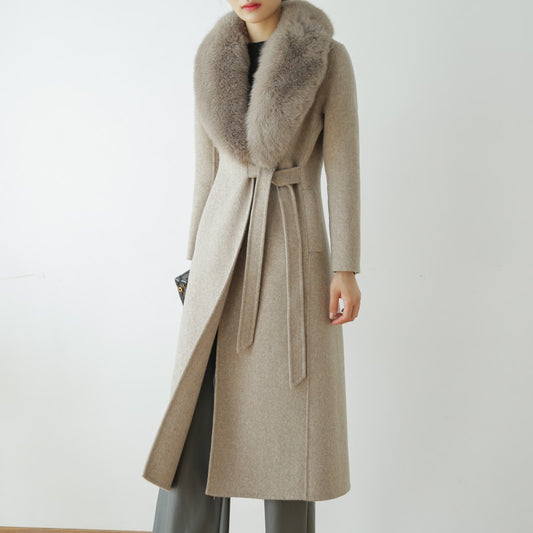 Real Wool Cloak Removable Real Fox Fur Collar Coat
