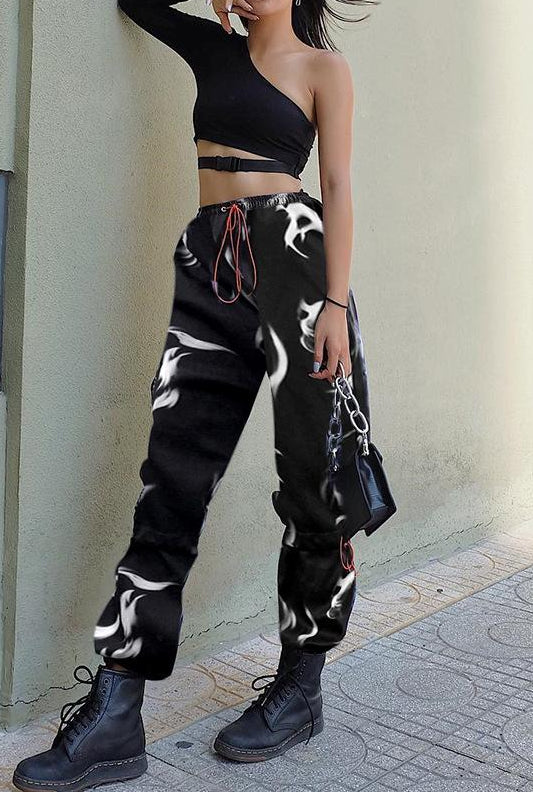 Black High Waist Wide Leg Loose Cargo Pants