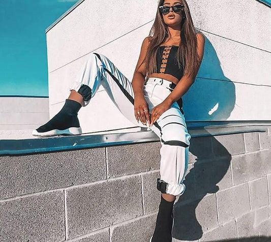 Color Rip Patchwork High Waist Loose Pants