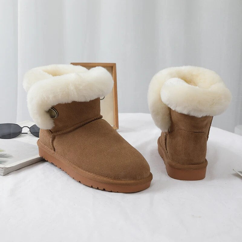 Genuine Leather Snow Boots Real Fur Classic