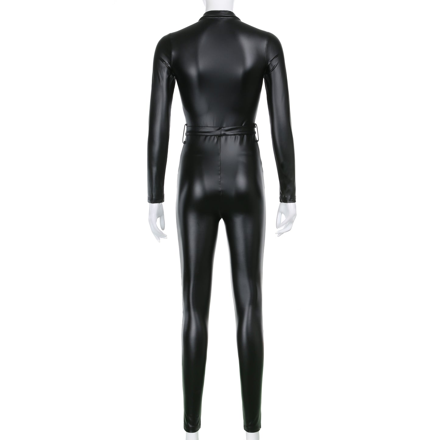 Black Bodycon Pu Leather Vintage Jumpsuit