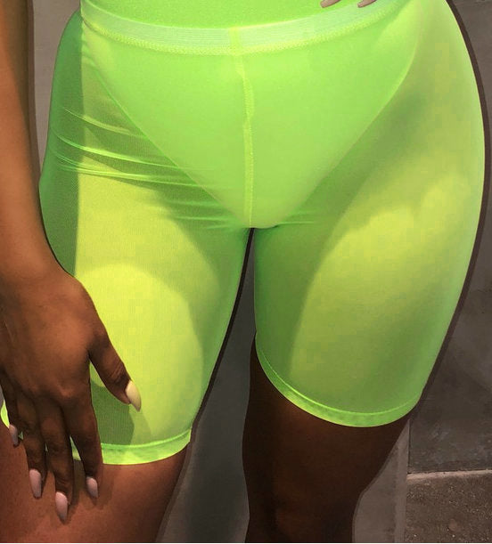Neon Transparent Mesh High Waist Shorts