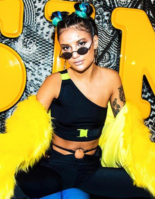 One Shoulder Buckle Neon Crop Tops