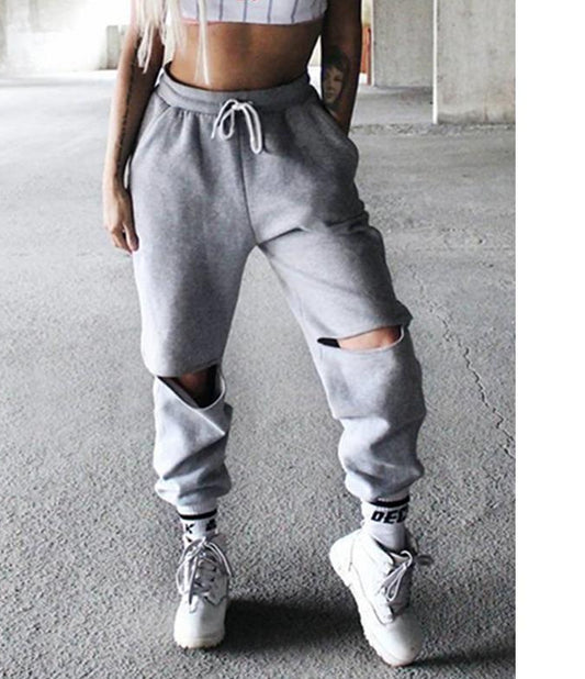 Ripped Loose Drawstring Sweatpants