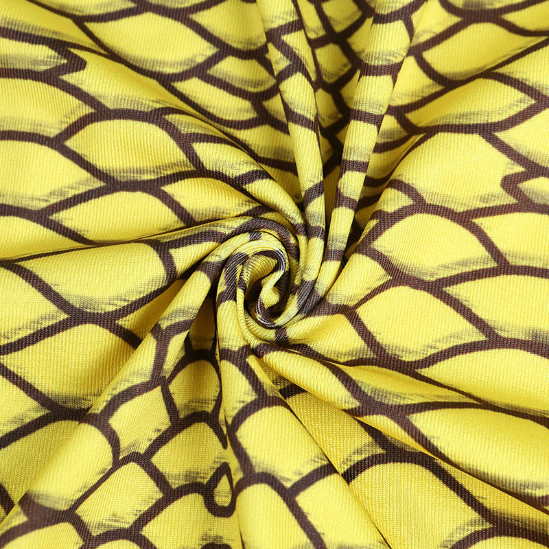 Yellow Snake Print  One Shoulder/Sleeve Crop Bikini Set