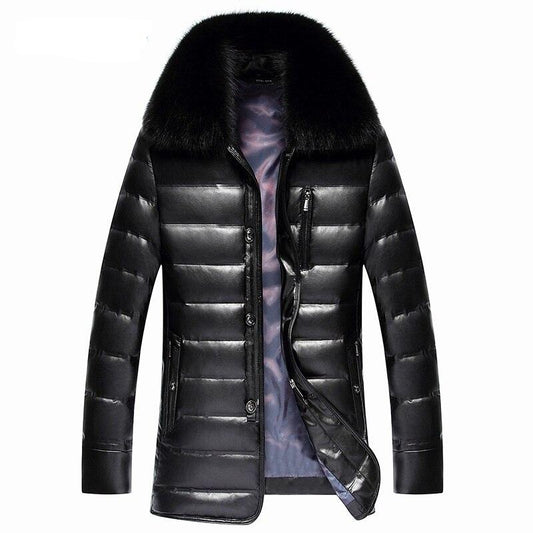 Genuine Leather Duck Down Fox Fur Collar Coats