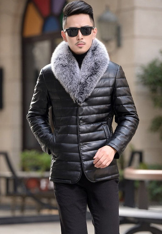Genuine Leather Fox Fur Collar Down Coats