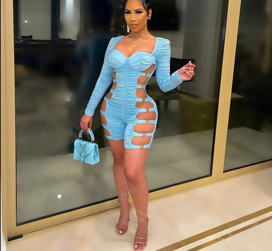 Cut Out Side Rings Ruched Rompers