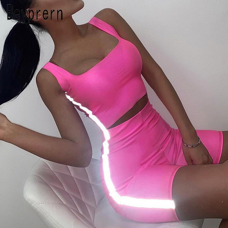 Neon Reflective Striped Fitness Sets