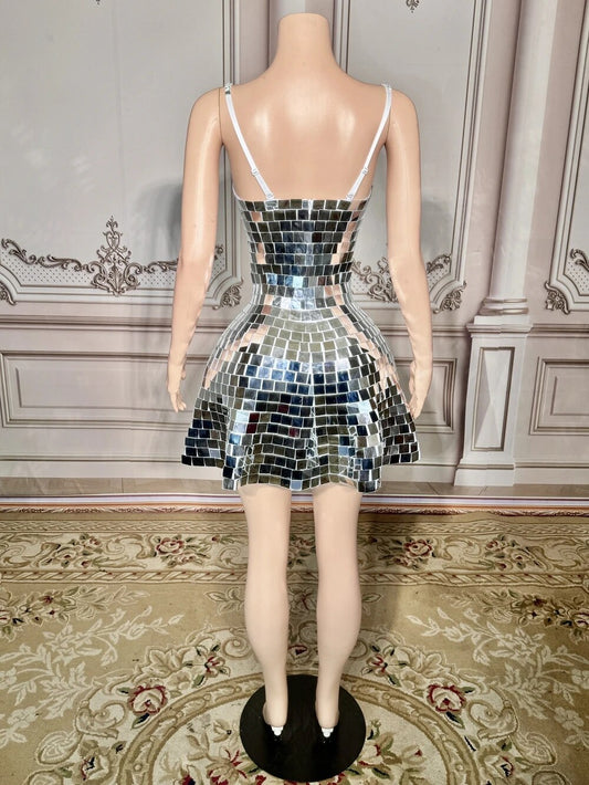 Square Mirrors V Neck Mini Dresses