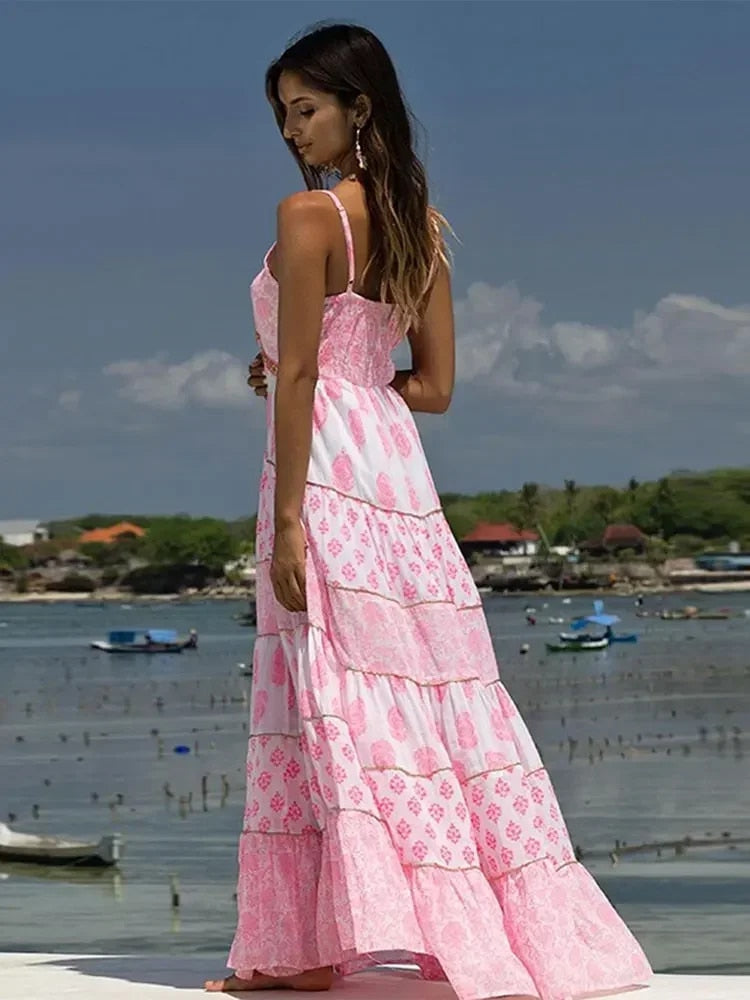 V-neck Loose Sleeveless Boho Beach Dress