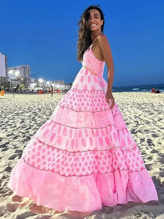V-neck Loose Sleeveless Boho Beach Dress